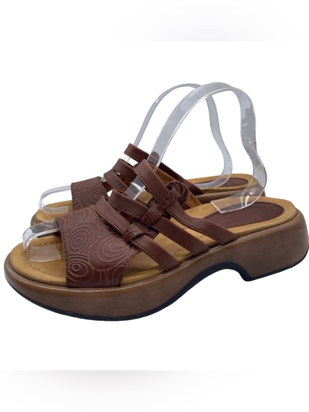 Dansko Lacey Brown/Tan Leather Tooled Strappy Sandals 38